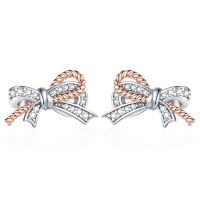 wholesale 925 Sterling Silver Twist Bow Stud Earrings for Women, Versatile Designer Zircon Butterfly Knot Earrings, Ins Style-Platinum 925 silver