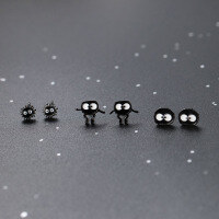 wholesale S925 silver black earrings, small fresh Korean-style cute minimalist cartoon little soot ball earrings M01397-S925 Silver Plush Briquettes>925 Silver