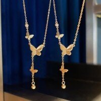 wholesale S925 Sterling Silver Red Elk Light Luxury Bow Tassel Chasing Butterfly High-End Exquisite Pendant Necklace-BX0278-Gold 925 Silver