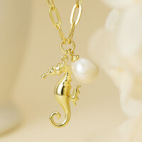 wholesale S925 Sterling Silver Cross-Border Fashion Accessory Women's Versatile New Product Seahorse Pendant with Natural Freshwater Pearl Necklace Wholesale-Seahorse Pearl Necklace