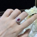 S925 Silver Lab-Grown Ruby Ring, Women's Light Luxury Minimalist Design-0-3