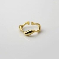 wholesale 925 Silver Tide Xiaobai Natural Curve Ring for Women, Irregular Line Ins Fashion Wave Pattern Smooth Surface Open Ring-xb1138-gold opening adjustable