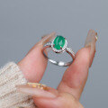 wholesale S925 Silver New Natural Green Chalcedony Ring for Women, Set with an Oval Cabochon Chalcedony, Light Luxury High-End Feel Wholesale-0-0