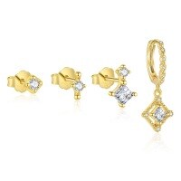 wholesale S925 Sterling Silver Light Luxury Zircon-inlaid Four-pointed Star European And American Earrings For Women, Fashion Cross-border Versatile French Hollow-out Minimalist Ear Accessories-Single four-piece set 925 silver