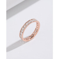 wholesale Sterling Silver Rose Gold Plated Full Eternity Band Ring for Women with Square Stones, Minimalist Design New Release Index Finger Ring-Rose gold ring, 925 silver US size 7