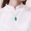 wholesale S925 Sterling Silver Natural Chalcedony Leaf Pendant with Ice-Type Jade Green Finish, Light Luxury and Versatile Leaf Necklace-0-5