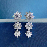 wholesale S925 Silver New Zhuo Zhifan Jewelry Three-Pistil Flower Full Diamond Earrings for Women, Simple and Versatile 5A Zircon Ear Studs Creative-Three-core earrings 925 silver