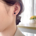 wholesale S925 Sterling Silver Minimalist Small Black Zirconia Stud Earrings, Elegant Black Square Dainty Earrings for Women-0-2
