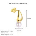 wholesale S925 Sterling Silver Geometric Waterdrop Minimalist Stud Earrings For Women, Vintage Bead Design-0-5
