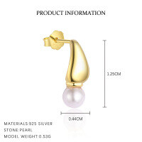 wholesale S925 Sterling Silver Geometric Waterdrop Minimalist Stud Earrings For Women, Vintage Bead Design-E5095-Gold/Pair 925 Silver