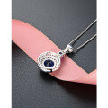 wholesale 925 Sterling Silver Super Sparkling Blue Sapphire Necklace Collarbone Chain Women Small Luxury Advanced Blue Crystal Zircon Round Pendant-0-2