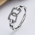 wholesale S925 Sterling Silver European and American Minimalist Letter Hollow-Out Interlocking Hip-Hop Style Personalized Street Open Ring for Women-0-2