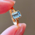 wholesale S925 Sterling Silver Red Elk Full Body Ins Simple Blue Zircon Rectangle Ring for Women, Classic and Versatile Light Luxury-0-0