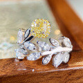 wholesale S925 Sterling Silver Adjustable Ring with Yellow Diamond, Bee, and Leaf Design for Women, Small Batch Jewelry Wholesale-0-2