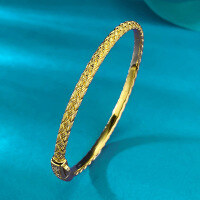 wholesale S925 sterling silver gold-plated vintage woven dreamcatcher bracelet, unisex versatile plain circle bangle-B132 Gold Braided Bracelet 925 Silver