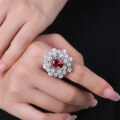 wholesale S925 silver new 2ct oval-shaped lab-grown ruby 7*9 hand bouquet ring with luxurious full diamond setting-0-1