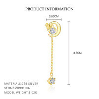 wholesale S925 Sterling Silver Star And Moon Tassel Earrings With Zircon, Light Luxury, Fashion, And Versatile-E5001-Gold/Single 925 Silver