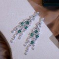 wholesale [] 925 Silver Gold Plated Artificially Synthetic Simulated Emerald Earrings with Tassels for Women, TikTok Live Hot Sale-0-3