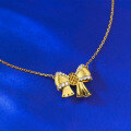 wholesale S925 Gold-Plated Silver Rhodium-Plated Diamond Wire Drawing Bow Pendant Necklace-0-2
