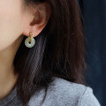 wholesale S925 Sterling Silver Gold-Plated Hotan Jade Donut Convertible Ear Clips, Luxury Fashion Filigree Hollow Earrings for an Elegant Look-0-3