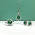 wholesale S925 sterling silver moissanite necklace with colored gemstone emerald pendant, sunflower earrings, and open ring-0-0