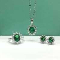 wholesale S925 sterling silver moissanite necklace with colored gemstone emerald pendant, sunflower earrings, and open ring-5*7 (blue zircon) earrings>925 silver