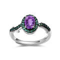 wholesale S925 Silver Adjustable Open Ring with Natural Amethyst Gemstone, Designer Style Thorn Flower Bud-0-5