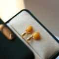 wholesale Pure Silver Plated with 18k Gold, Natural Aged Beeswax Ophidian Stud Earrings, Mustard Yellow Amber, Live Streaming Supply Chain Manufacturer Wholesale-0-2