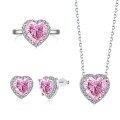 wholesale S925 Silver Four-Piece Set with Pink Heart Zircon Earrings, Necklace, Ring, and Bracelet for a Sweet and Stylish Look-0-4