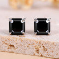 wholesale S925 Sterling Silver Black Square Moissanite Stud Earrings with Four-Prong Setting, Ascher Cut Pagoda Moissanite, Fashionable and Unique Earrings-0-1