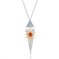 wholesale S925 Sterling Silver Sun Goddess Pendant Necklace with Red Agate, Designer New Collection Light Luxury Jewelry-Sun Goddess Necklace>925 Silver