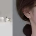 wholesale S925 Silver Round Light Bead Synthetic Ear Studs for Women, Japanese and Korean Style Small Fresh Minimalist Ear Accessories G6939-0-2