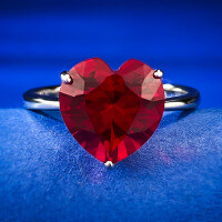 wholesale S925 silver 4ct heart-shaped 10*10 high-carbon diamond red ring, love minimalist and elegant-R725 Red Diamond>No.7