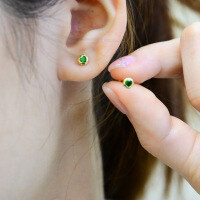 wholesale S925 Sterling Silver Overall Red Elk Stud Earrings for Ear Piercing, Stylish and Versatile Heart Design for Daily Wear-BE0194-Golden Color-Green Stone