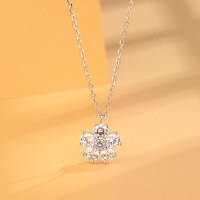 wholesale Metal material, summer fresh forest style flower necklace for women with full cubic zirconia pendant, elegant and luxurious gift-Flower Necklace 925 Silver