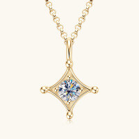 wholesale S925 Sterling Silver Simple Moissanite High-end Pendant Necklace Four-point Star Design Collarbone Chain Wholesale with Internet Celebrity Style-White>0.5 carat