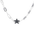 wholesale S925 Sterling Silver Korean Style Personality Internet-famous Twisted Piece Patchwork Chain Trendy Creative Black Zircon Star Necklace-0-4
