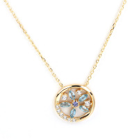 wholesale [K gold-plated sterling silver] spring and summer new advanced sense topaz hollow-out necklace women's jewelry wholesale-Sky Blue Topaz + London Blue Topaz + Tanzanite + White Zirconium Necklace