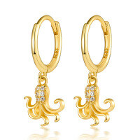 wholesale 925 Sterling Silver Micro-Inlaid Zircon Octopus Hoop Ear Clasp Fashionable Trendy Ins Style Exquisite Earring-Gold 925 silver