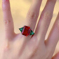 wholesale S925 Silver New High-Carbon Diamond Red Diamond 10*12 Square Ring for Women, Fashionable and Versatile-0-3
