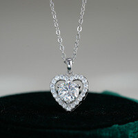 Sterling Silver 1-Carat Moissanite Heart Pendant Necklace for Women-1-carat necklace (D color moissanite)  925 silver