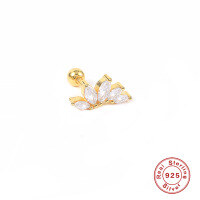wholesale S925 Sterling Silver。-Gold-Single-Pink Diamond