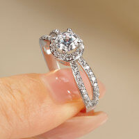 Zirconium Crossed Arms Light Luxury Cocktail Ring, Xiaohongshu Style-Bezel-set diamond ring [K white]  6 US