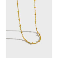wholesale S925 Sterling Silver XA184 Korean-style Versatile Beaded Ballpoint Side Chain Collarbone Necklace Jewelry for Women-18K gold>925 silver