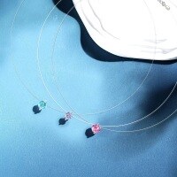 wholesale S925 Sterling Silver Fish Chain Necklace for Women with Rose-Cut Aquamarine and D Color Moissanite, Versatile and Minimalist Collarbone Chain-D color - 1 carat - XL394 925 silver