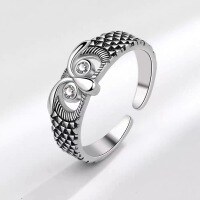 wholesale Metal Material: Sterling Silver 925 Adjustable Owl Ring Creative Open Toe Design Hip Hop Style Ins Trendy Accessory-xb1295-owl ring