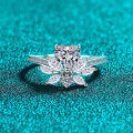 S925 Silver Moissanite Ring with Heart Floral Design-0-4