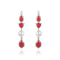 wholesale S925 Silver Luxury and Unique Natural Pearl Earrings with High-End Sensibility, Colored Gemstone Green Agate Ear Drops-Red agate pearl earrings