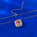 wholesale High-carbon gold jewelry, new collection, padparadscha 8*8 electric gold necklace with luxurious micro-pave pendant for women-0-3