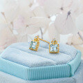 wholesale 14k Gold Plated S925 Silver Minimalist Square Aquamarine Zirconium Stud Earrings, Japanese Style NOJ* Inspired-0-0